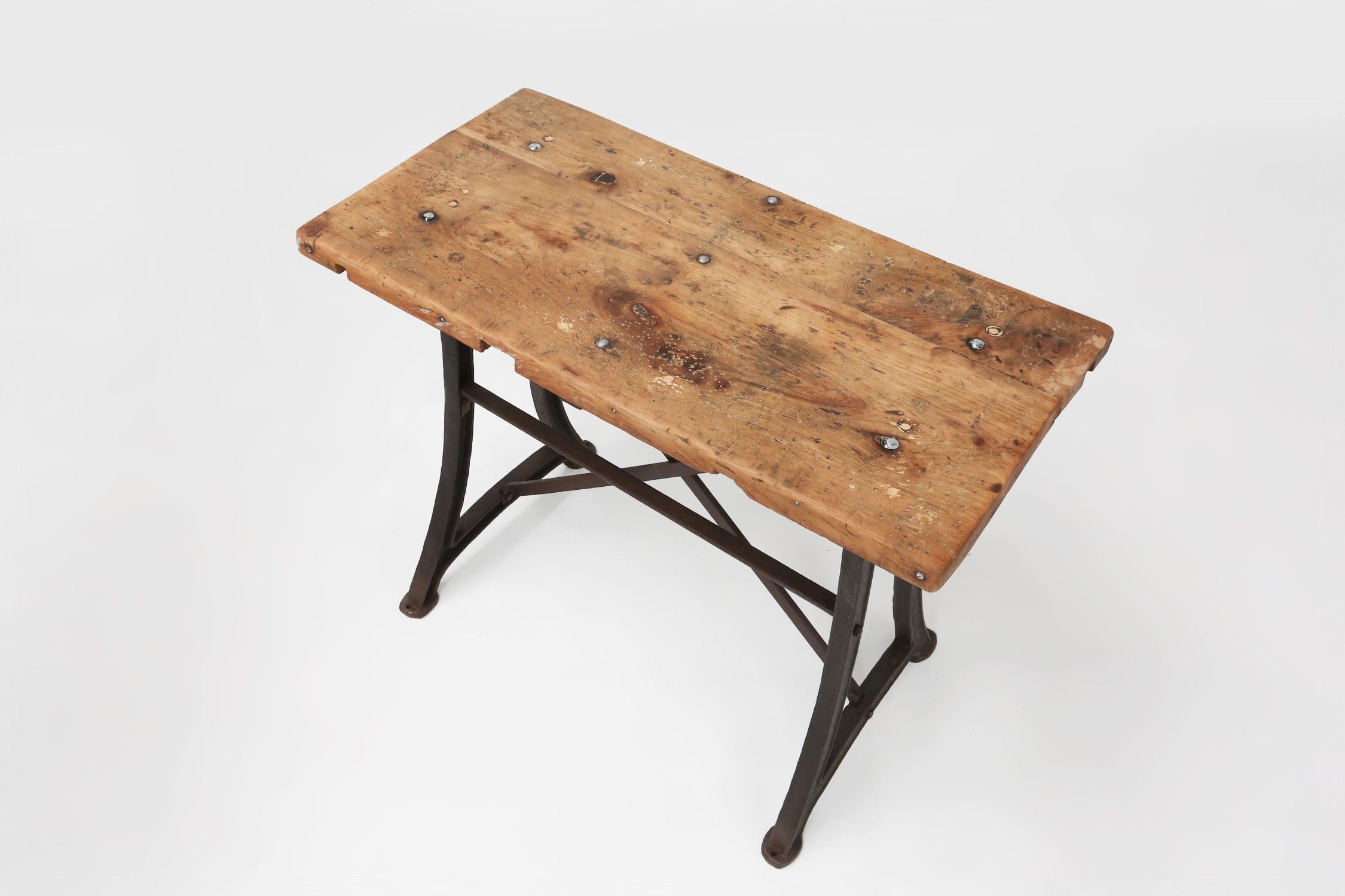 Industrial bar/bistro table with cast iron legs and wooden top, Belgium ca. 1920thumbnail